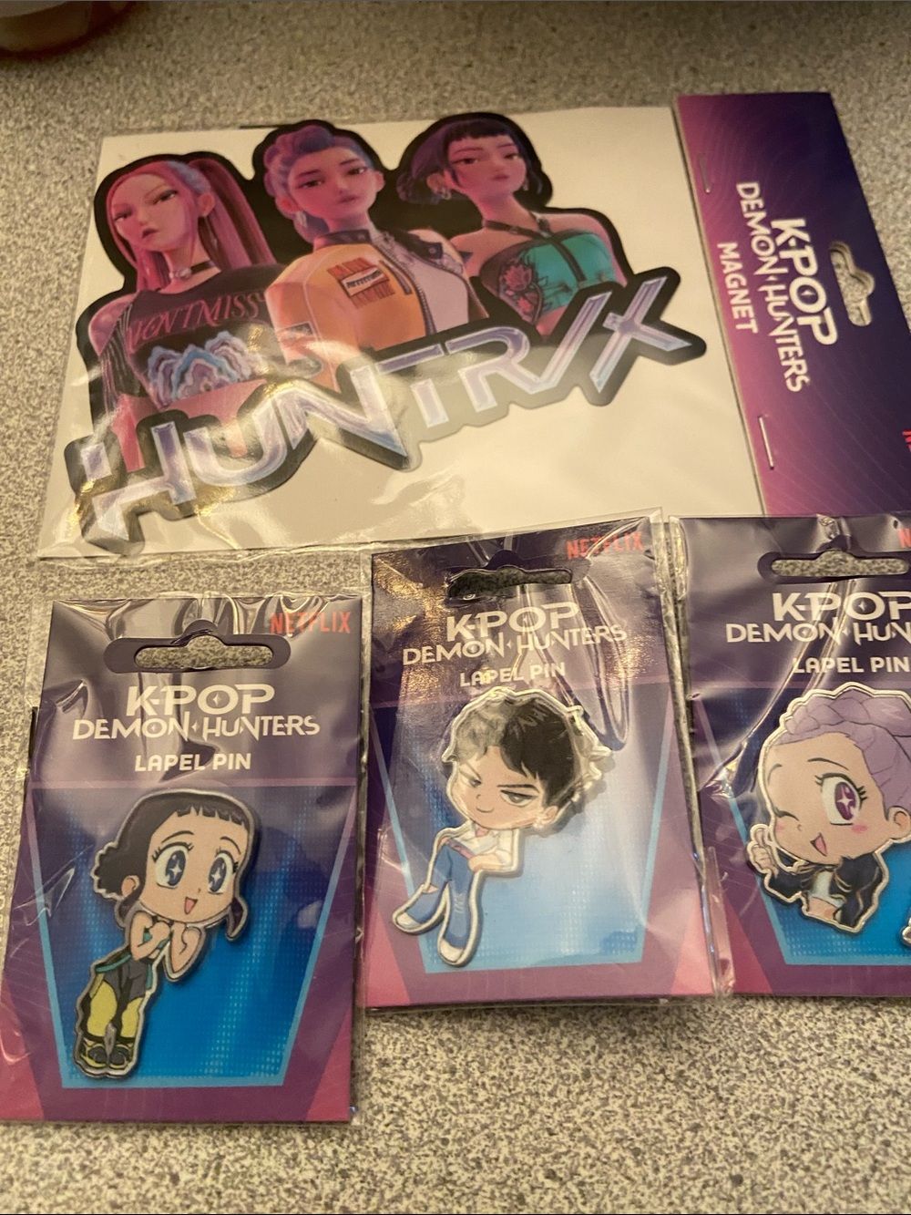 Netflix KPOP Demon Hunters Pin & Magnet Set - Purple, Blue, Pink Accents